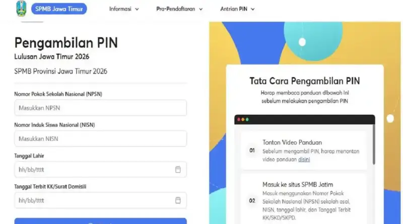 Pengambilan PIN SPMB Jatim 2026 Dibuka Hari Ini